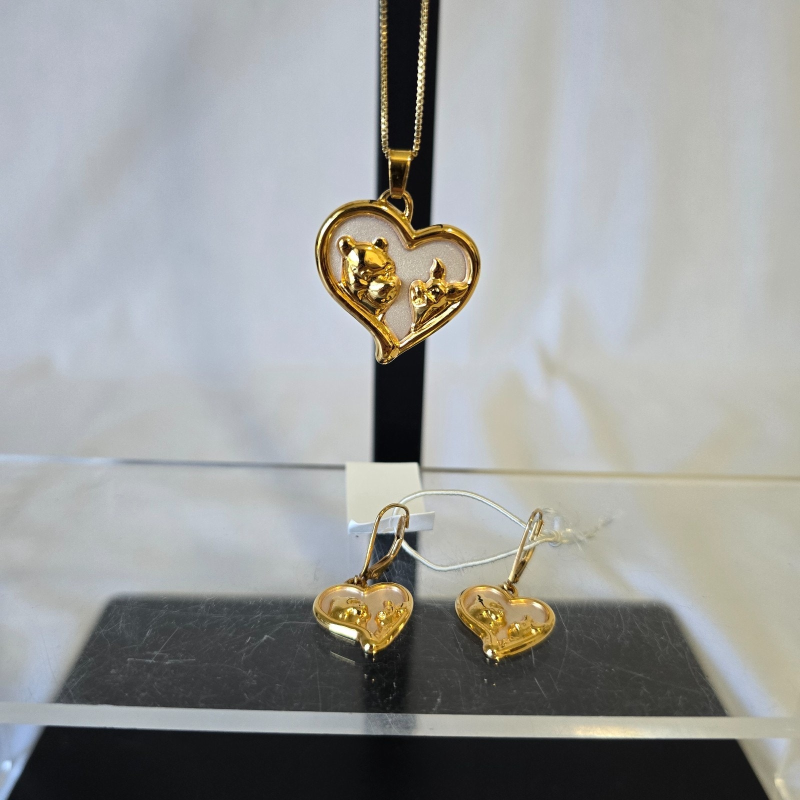 Lenox Winnie The Pooh Heart Of Gold Pendent Necklace & Earrings 24k Gp Sterling — image 5 of 8